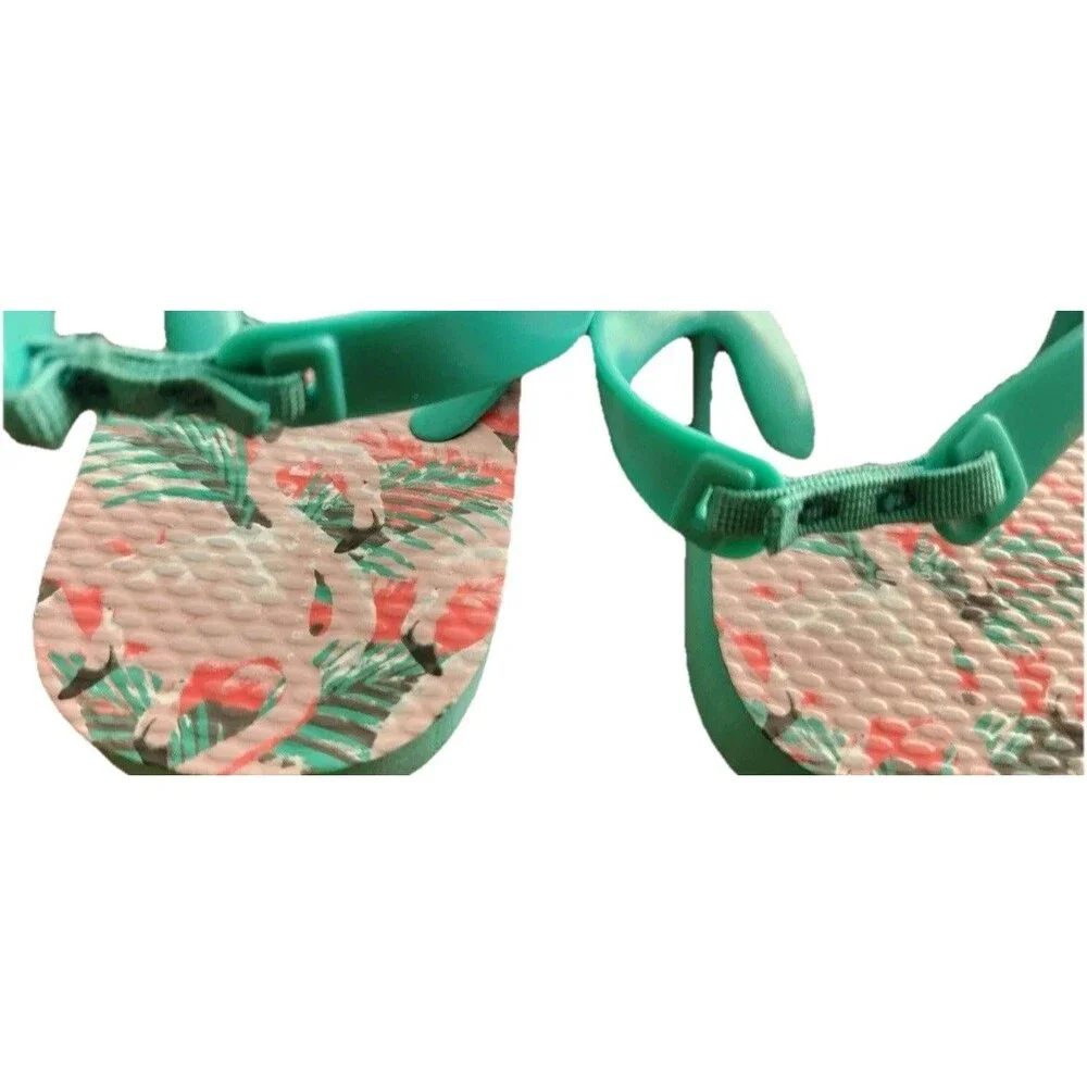 Toddler 7 Flip Flops PINK TEAL Flamingo Sandals NEW Old Navy Kid